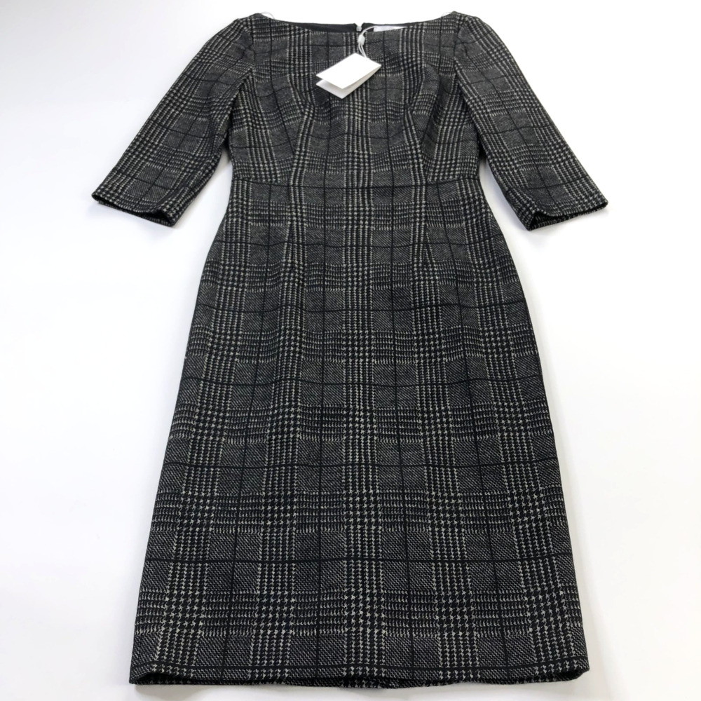 Hugo Boss DOKOS NEW 0 Wool Blend Mini Above Knee Dress Gray Plaid